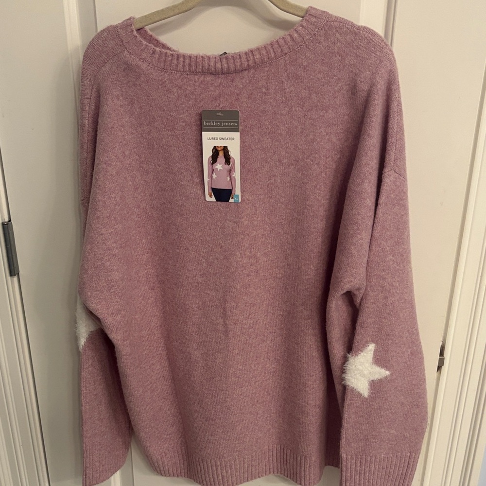 Cozy Pink Star Pattern Crew Neck Sweater - Picture 2 of 5